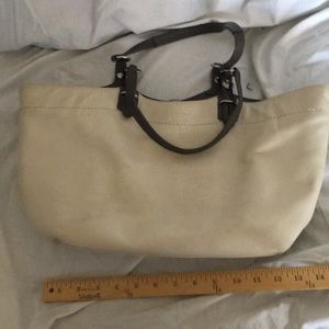 Coach leather purse large off white with grey trim